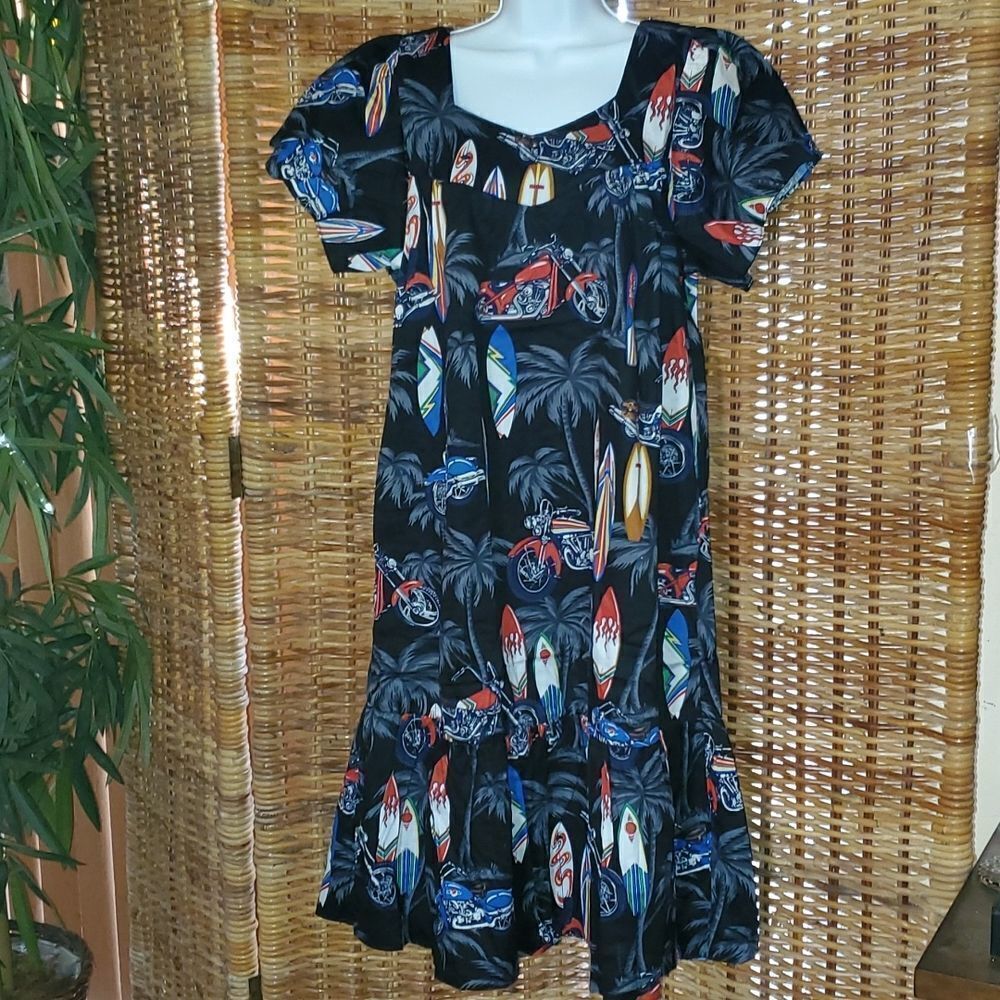 Ali'i Fashions Hawaiian Aloha Tropical Surfboard Motorcycle Dress Mumu M